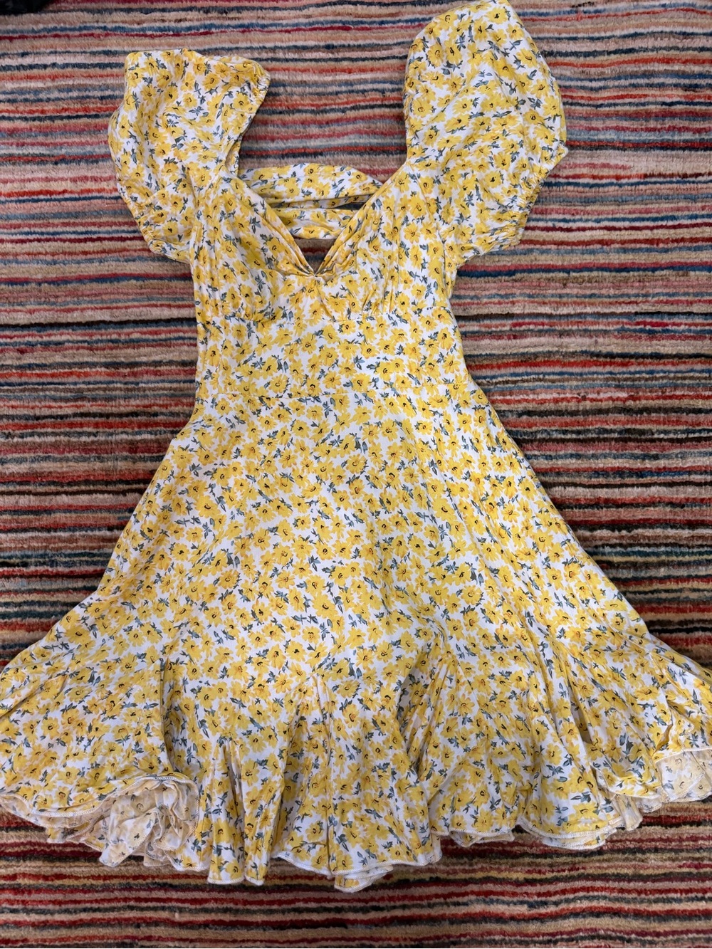 Yellow Floral Dress XS hello Molly with Ruffle Hem
